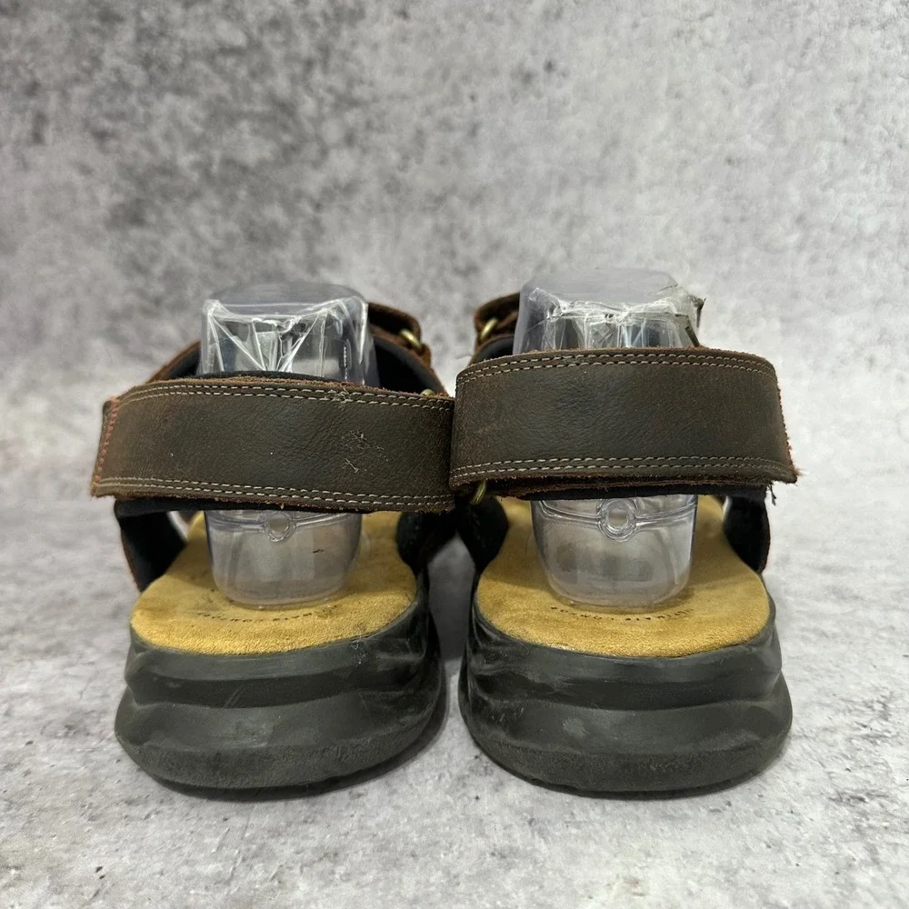 Clarks Hapsford Creek Sandals Mens 12 Brown Leather Hook Loop Straps Comfort